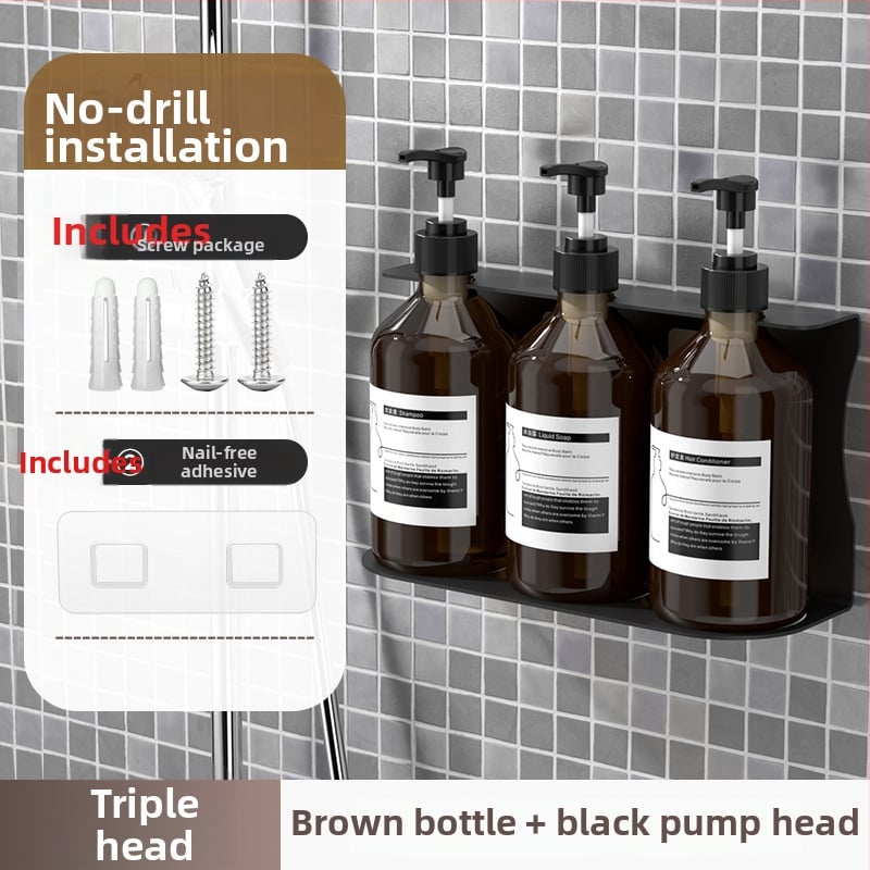 Sienas uzstādāms ziepju dozators ar šampūna pudeli — ABS, roku spiediens, oksidēts pārklājums