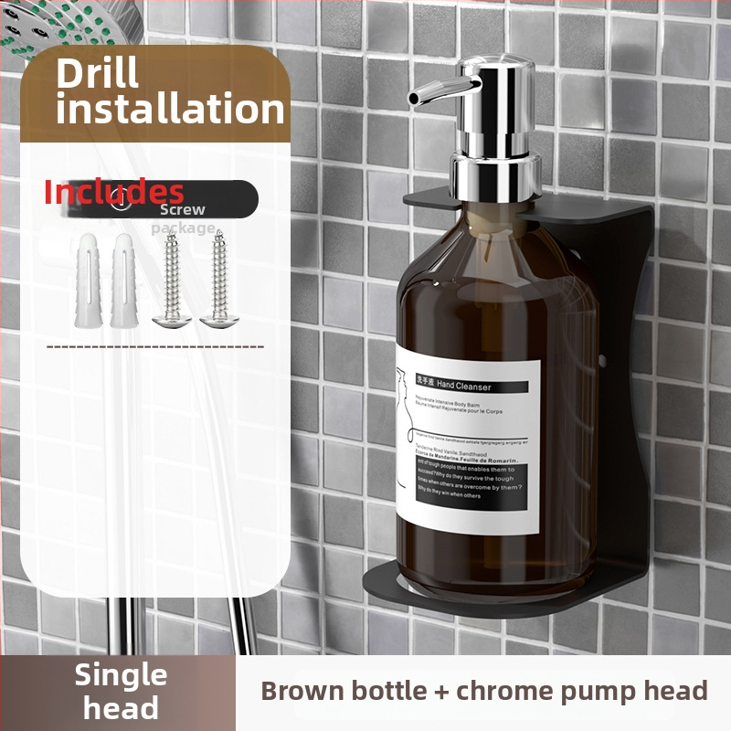 Sienas uzstādāms ziepju dozators ar šampūna pudeli — ABS, roku spiediens, oksidēts pārklājums