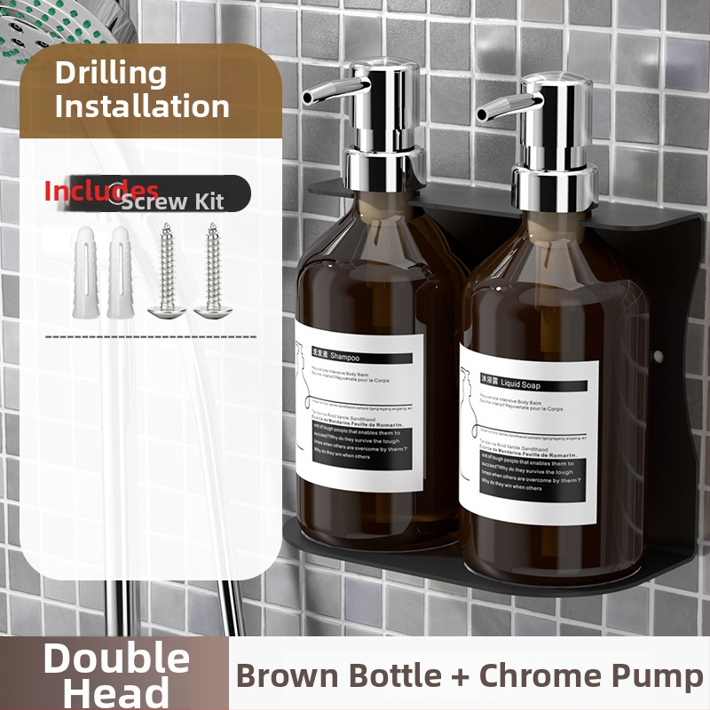 Sienas uzstādāms ziepju dozators ar šampūna pudeli — ABS, roku spiediens, oksidēts pārklājums