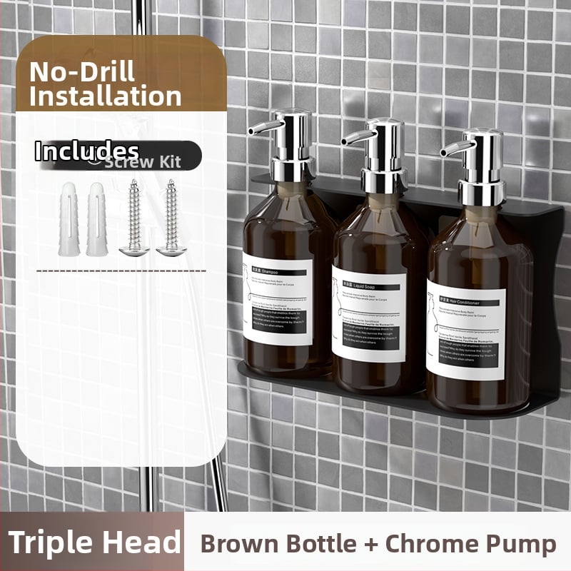 Sienas uzstādāms ziepju dozators ar šampūna pudeli — ABS, roku spiediens, oksidēts pārklājums