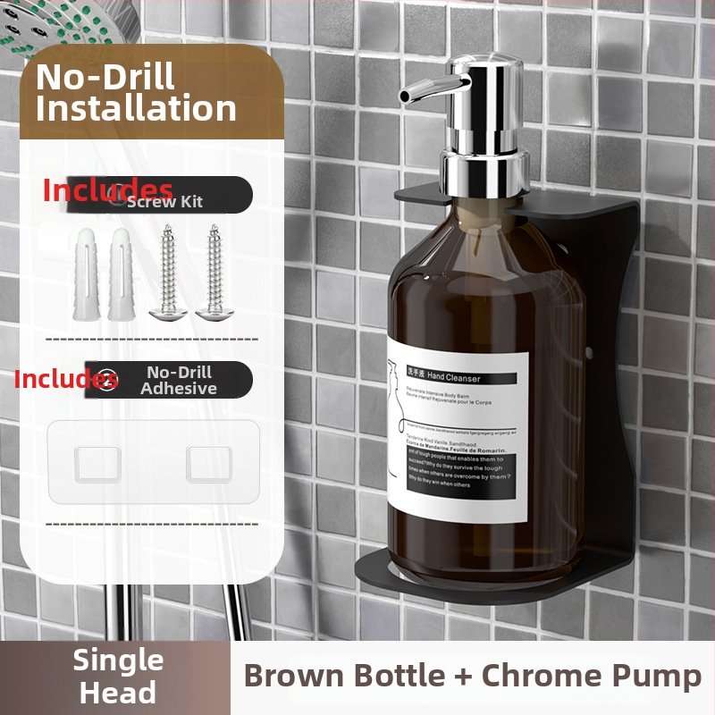 Sienas uzstādāms ziepju dozators ar šampūna pudeli — ABS, roku spiediens, oksidēts pārklājums