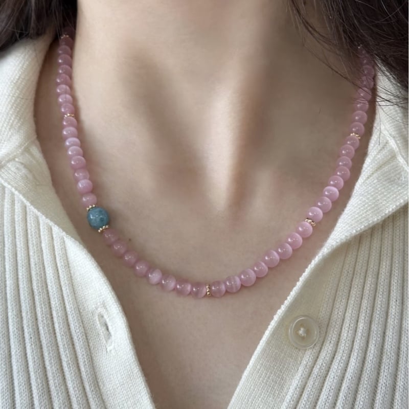 Ogrlica s prirodnim kamenim perlama, ručna izrada, lanac s kuglicama, privjesak od legure, novi kineski stil