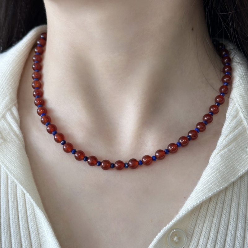 Ogrlica s prirodnim kamenim perlama, ručna izrada, lanac s kuglicama, privjesak od legure, novi kineski stil