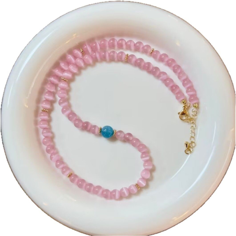 Ogrlica s prirodnim kamenim perlama, ručna izrada, lanac s kuglicama, privjesak od legure, novi kineski stil