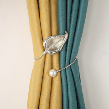 Clemă metalică pentru perdele, design frunză cu perle, pentru dormitor și sufragerie