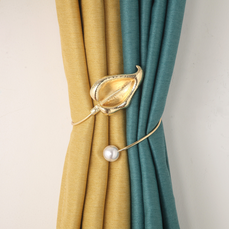 Clemă metalică pentru perdele, design frunză cu perle, pentru dormitor și sufragerie