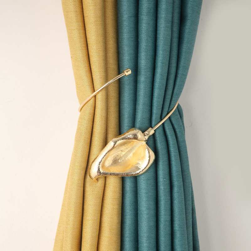 Clemă metalică pentru perdele, design frunză cu perle, pentru dormitor și sufragerie