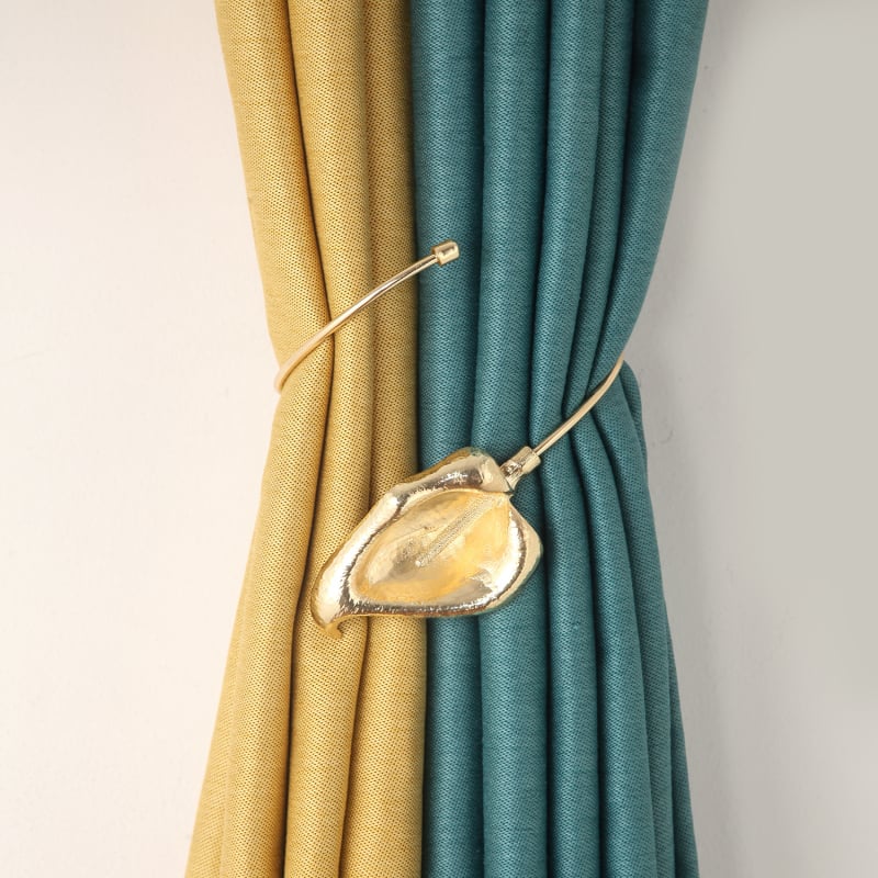 Clemă metalică pentru perdele, design frunză cu perle, pentru dormitor și sufragerie