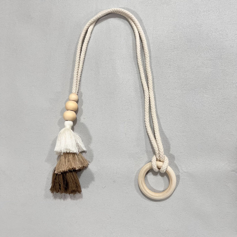 Legături pentru perdea din bumbac și in cu ciucuri - reglabile, șnur împletit, stil boho nordic