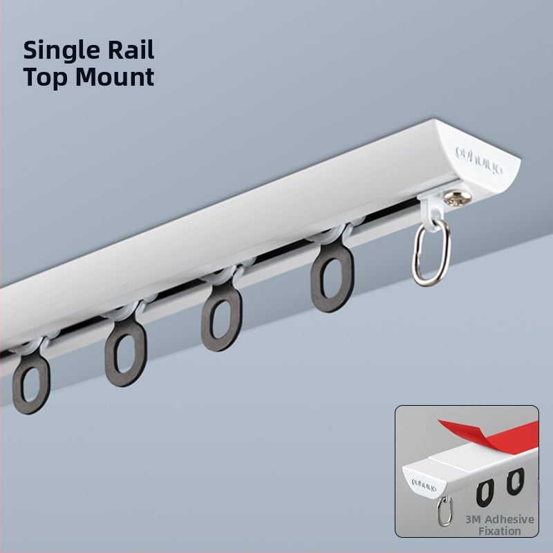 Alumiiniumist kardinapuude süsteem vaikselt liugub — kardina rööbas, konksu rööbas, kaasaegne minimalistlik disain