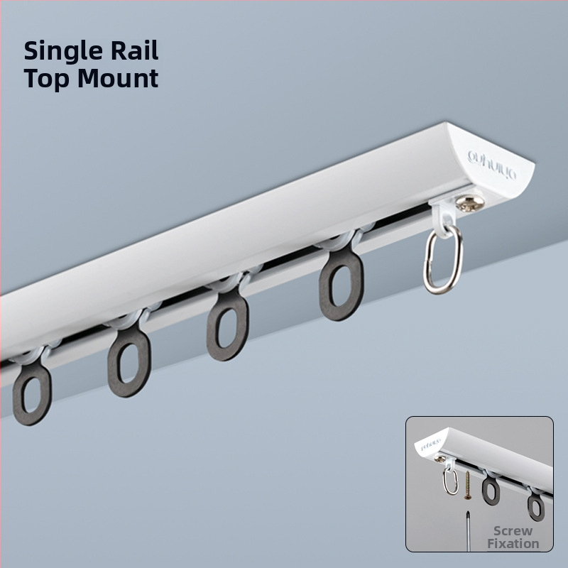 Alumiiniumist kardinapuude süsteem vaikselt liugub — kardina rööbas, konksu rööbas, kaasaegne minimalistlik disain