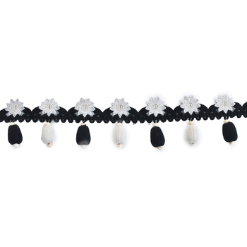 Läike pitsäär kardinate jaoks koos puidust helmidega lilleapplikatsiooniga, polüester, Eastward trace, kohandatav, kaasaegne minimalistlik stiil