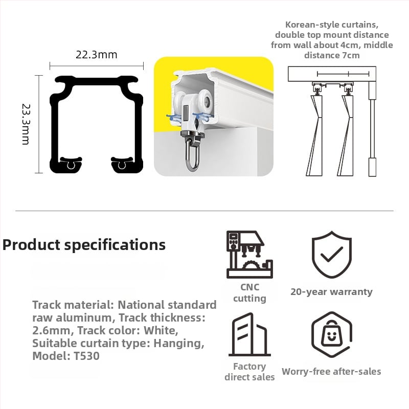 Štvorostruks tračnica za zavjese, aluminijska legura, model T10-63-1, s perlama, za viseće zavjese, AOOTUS marka, moderni minimalistički stil