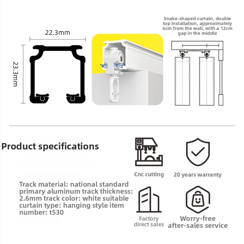Štvorostruks tračnica za zavjese, aluminijska legura, model T10-63-1, s perlama, za viseće zavjese, AOOTUS marka, moderni minimalistički stil