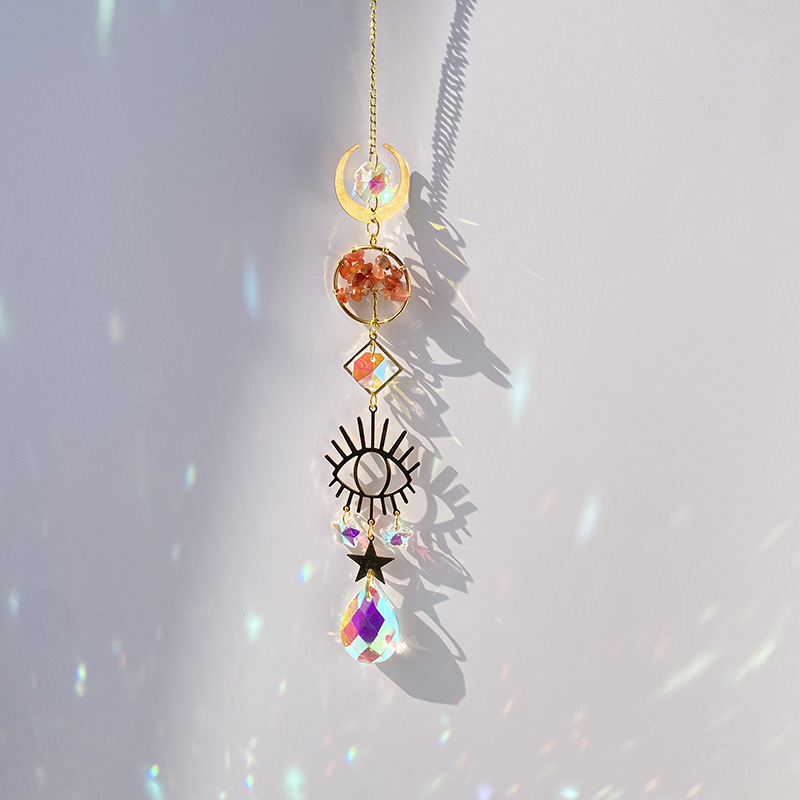 Kristály napfogó prismás medál, Életfa motívummal, prizmás dizájn (Kristály, kristálykő, kínai stílus, ajándékhoz kész)