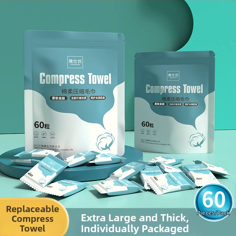 Ühekordsed kokku surutud näorätikud – 60 tk, taimsest kiust, 50 g+ kaal, ekstra paks, Yashiyou