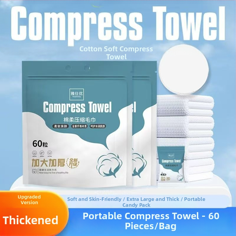 Ühekordsed kokku surutud näorätikud – 60 tk, taimsest kiust, 50 g+ kaal, ekstra paks, Yashiyou