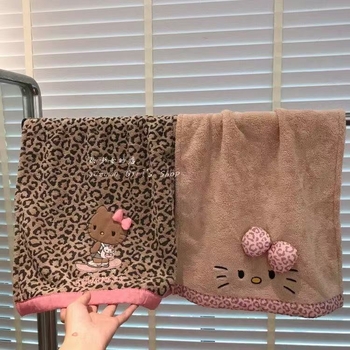 Prosop de față cu imprimeu leopard și pisicuță, din fleece coral, absorbant, uscare rapidă