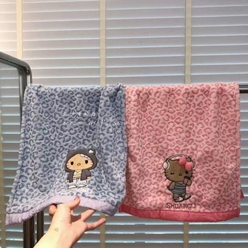 Prosop de față cu imprimeu leopard și pisicuță, din fleece coral, absorbant, uscare rapidă