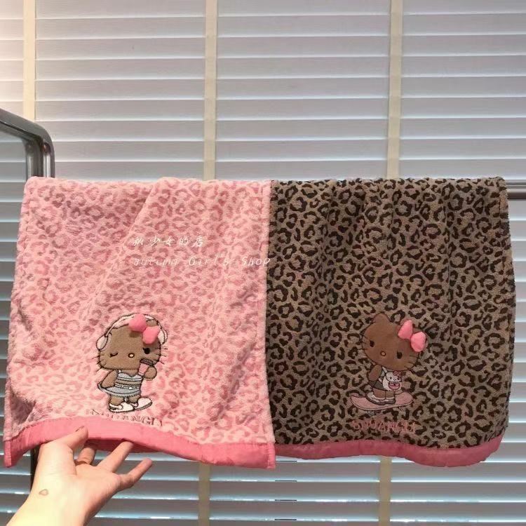 Prosop de față cu imprimeu leopard și pisicuță, din fleece coral, absorbant, uscare rapidă