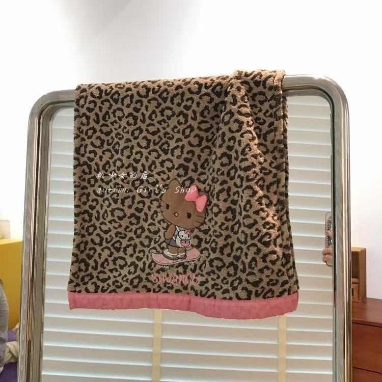 Prosop de față cu imprimeu leopard și pisicuță, din fleece coral, absorbant, uscare rapidă