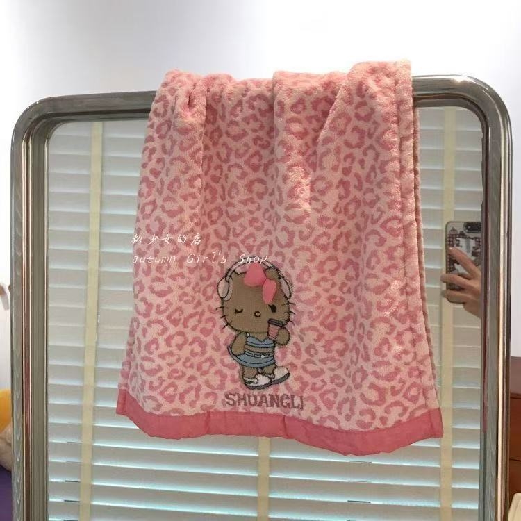 Prosop de față cu imprimeu leopard și pisicuță, din fleece coral, absorbant, uscare rapidă