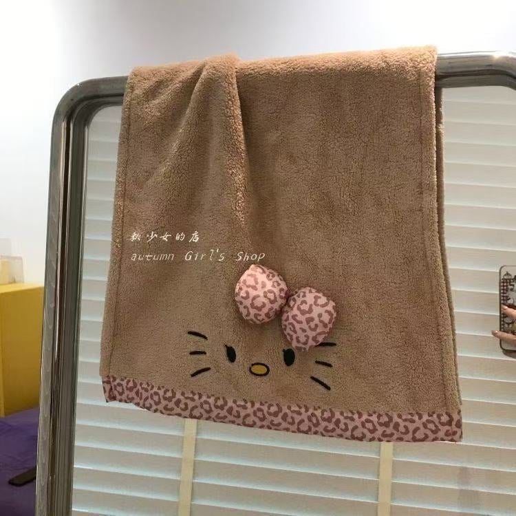 Prosop de față cu imprimeu leopard și pisicuță, din fleece coral, absorbant, uscare rapidă