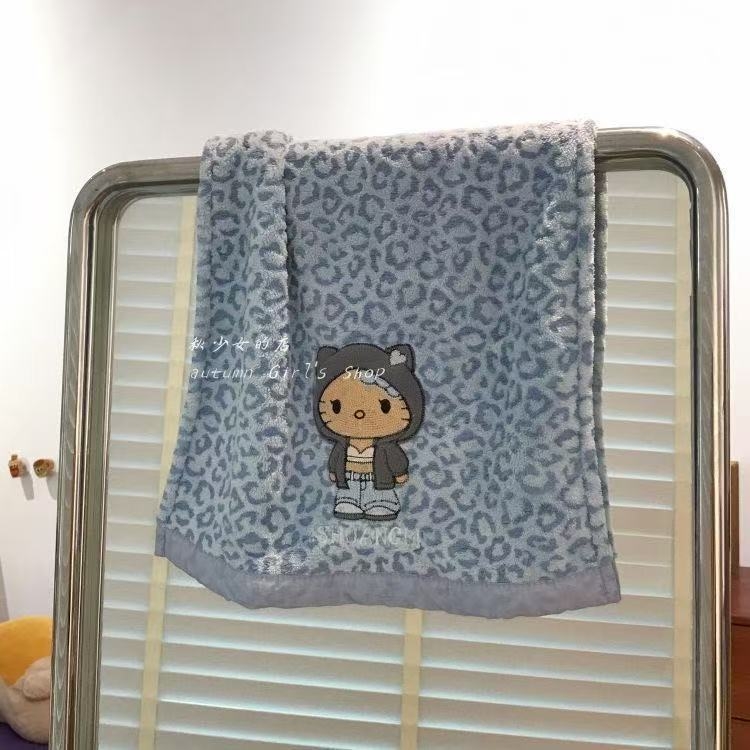 Prosop de față cu imprimeu leopard și pisicuță, din fleece coral, absorbant, uscare rapidă