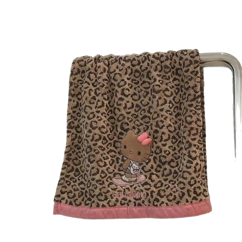 Prosop de față cu imprimeu leopard și pisicuță, din fleece coral, absorbant, uscare rapidă