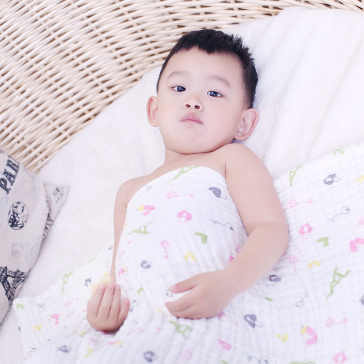 Prosop de baie pentru sugari (1–3 ani), șase straturi de bumbac prin spălare cu bule, jacquard pătrat, 100% bumbac