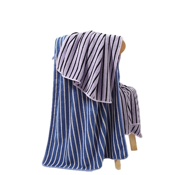 Kupaonski/plažni ručnik s širokim prugama, antibakterijski koralni velvet, dvostrani, mekan i upijajući, 200–300 g/m², 100% poliester