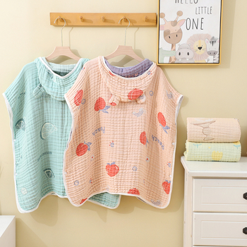 Dječji gauze ručnik za kupanje s kapuljačom – mekan, prozračan, 280 g, karikatura uzorak, za novorođenčad, proljeće 2024