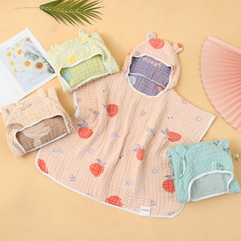 Dječji gauze ručnik za kupanje s kapuljačom – mekan, prozračan, 280 g, karikatura uzorak, za novorođenčad, proljeće 2024