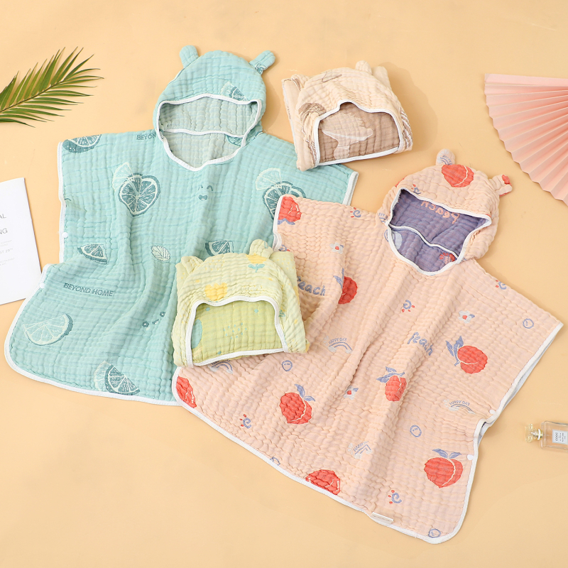 Dječji gauze ručnik za kupanje s kapuljačom – mekan, prozračan, 280 g, karikatura uzorak, za novorođenčad, proljeće 2024