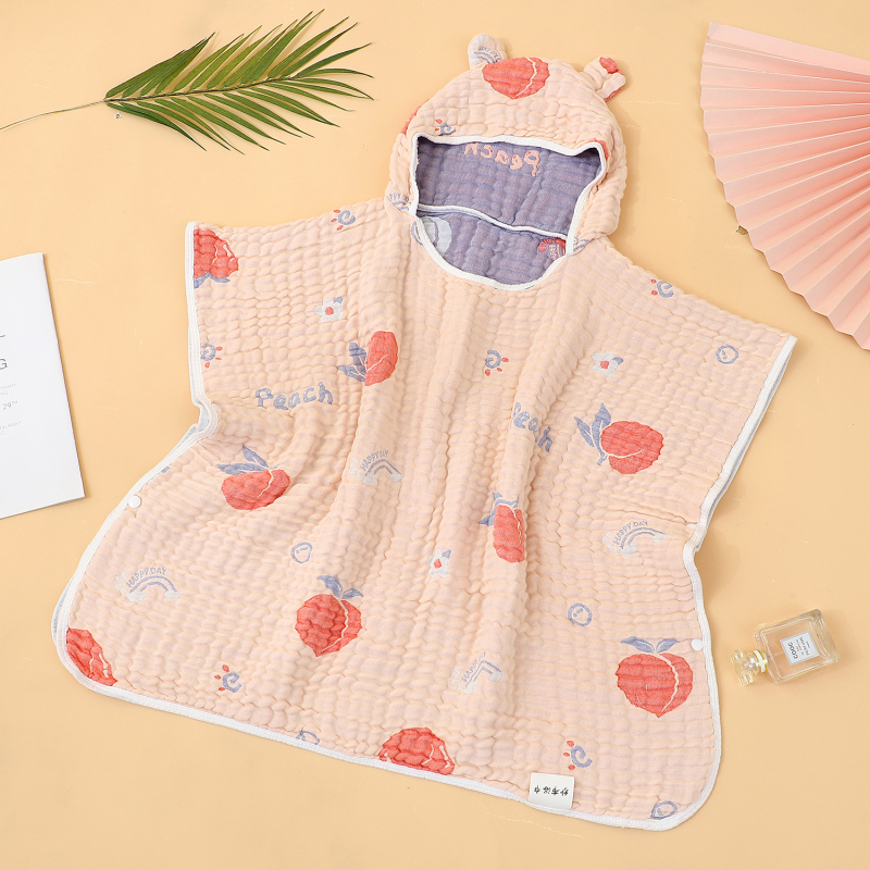 Dječji gauze ručnik za kupanje s kapuljačom – mekan, prozračan, 280 g, karikatura uzorak, za novorođenčad, proljeće 2024