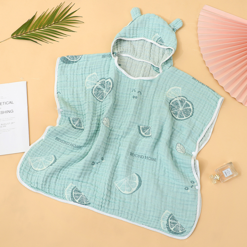 Dječji gauze ručnik za kupanje s kapuljačom – mekan, prozračan, 280 g, karikatura uzorak, za novorođenčad, proljeće 2024