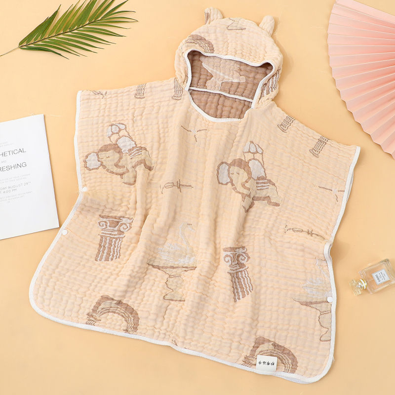 Dječji gauze ručnik za kupanje s kapuljačom – mekan, prozračan, 280 g, karikatura uzorak, za novorođenčad, proljeće 2024