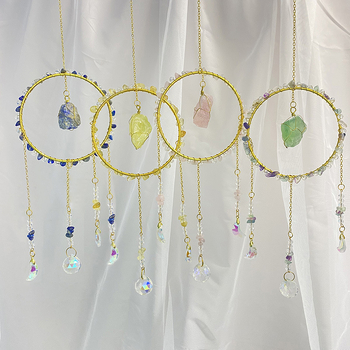 Κρυστάλλινο κρεμαστό με φυσικό λίθο — αιχμάλωτος ήλιου, γεωμετρικός στρογγυλός διακοσμητικός κήπος με κουδουνάκια ανέμου