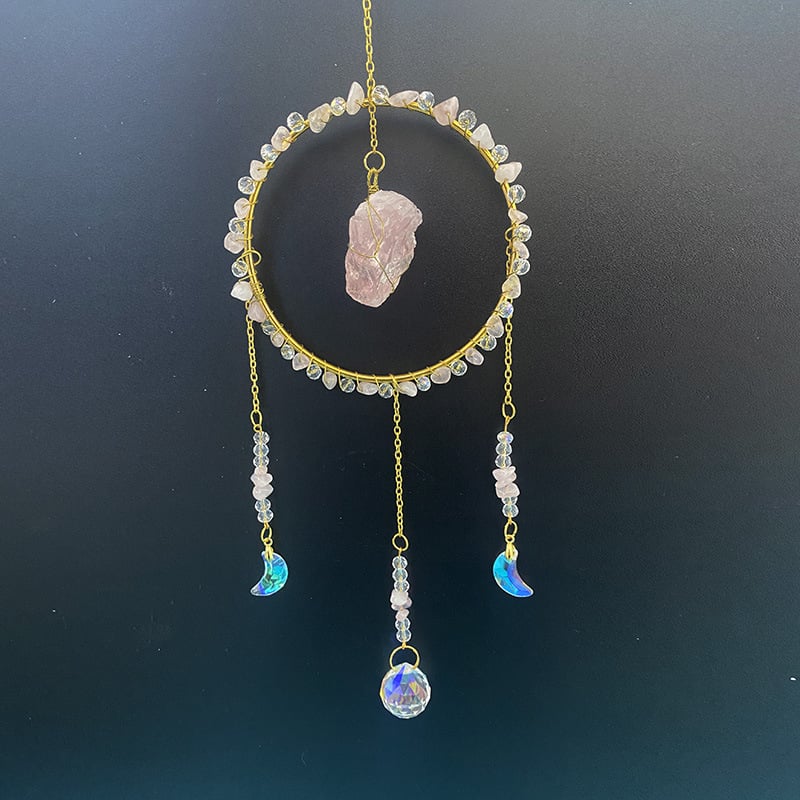 Κρυστάλλινο κρεμαστό με φυσικό λίθο — αιχμάλωτος ήλιου, γεωμετρικός στρογγυλός διακοσμητικός κήπος με κουδουνάκια ανέμου