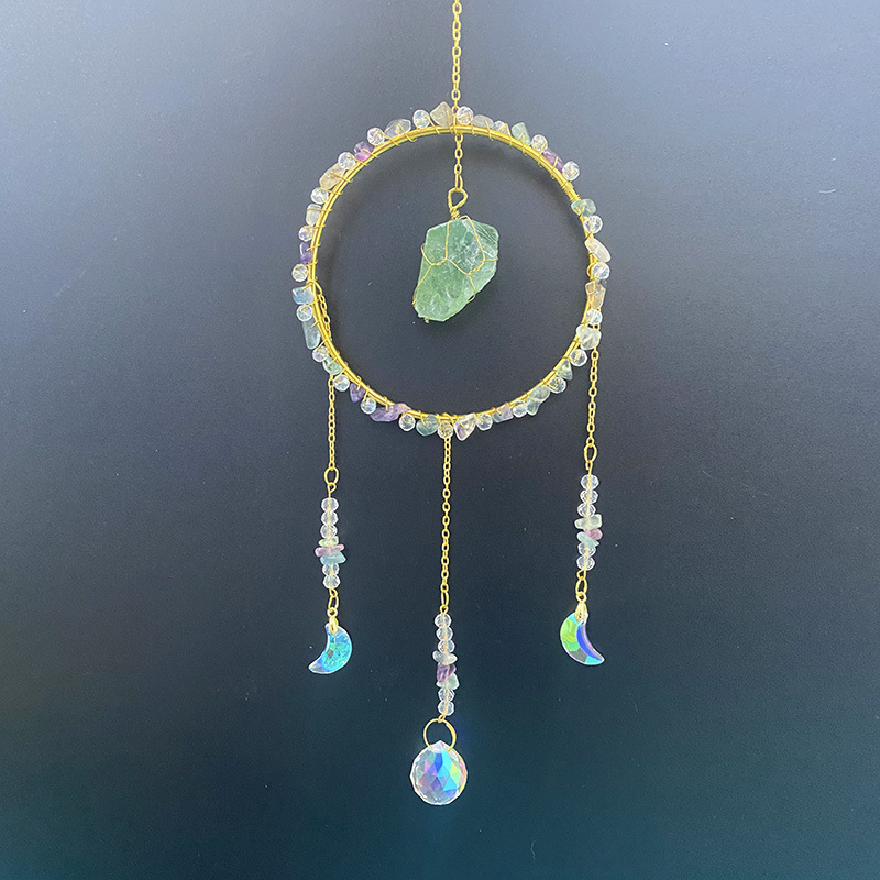 Κρυστάλλινο κρεμαστό με φυσικό λίθο — αιχμάλωτος ήλιου, γεωμετρικός στρογγυλός διακοσμητικός κήπος με κουδουνάκια ανέμου