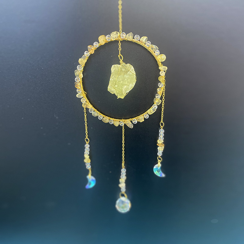 Κρυστάλλινο κρεμαστό με φυσικό λίθο — αιχμάλωτος ήλιου, γεωμετρικός στρογγυλός διακοσμητικός κήπος με κουδουνάκια ανέμου