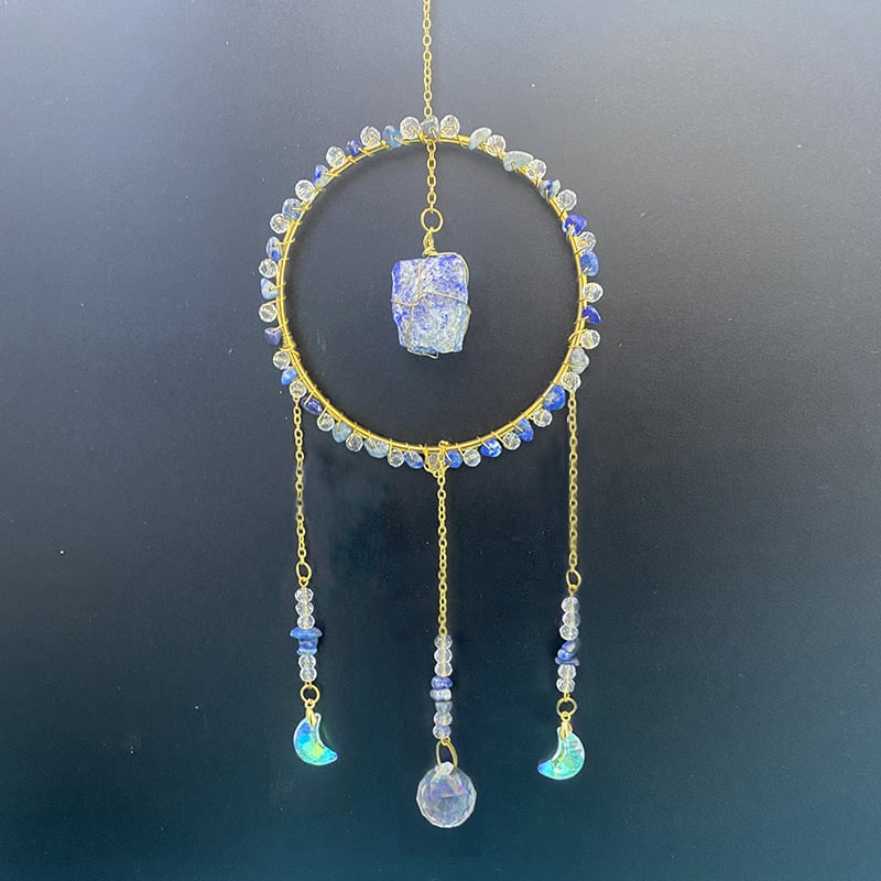 Κρυστάλλινο κρεμαστό με φυσικό λίθο — αιχμάλωτος ήλιου, γεωμετρικός στρογγυλός διακοσμητικός κήπος με κουδουνάκια ανέμου