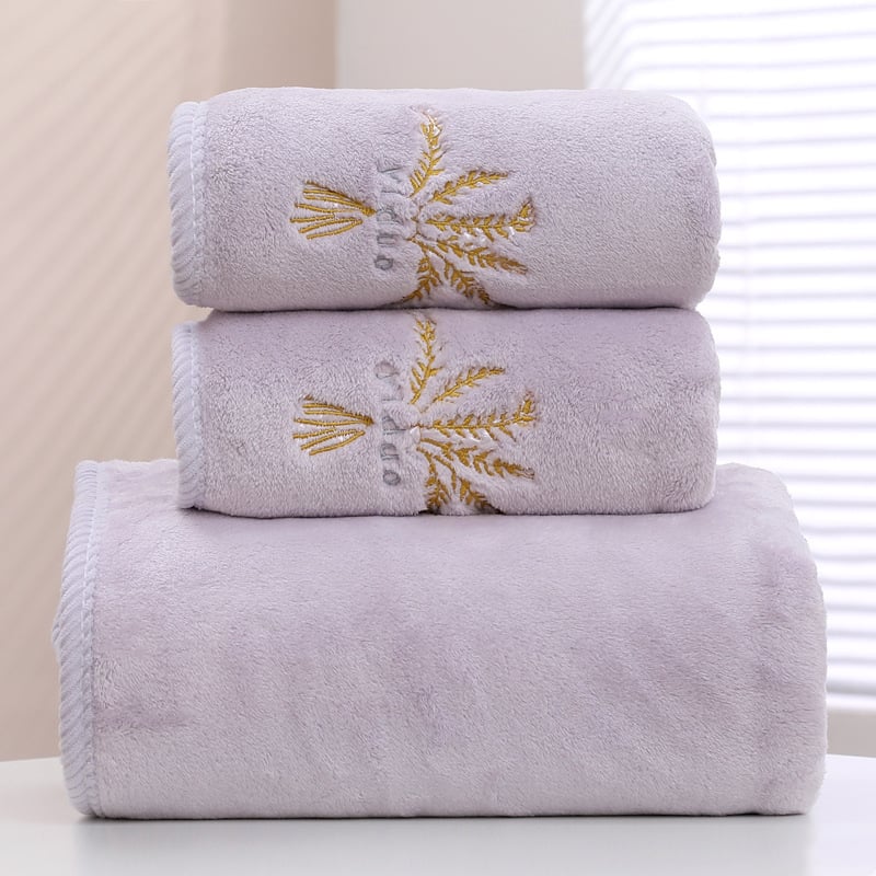 Yiduo комплект корално флисови кърпи за баня – Принцес серия, 450 g+, 32s прежда, бродерия, подаръчна кутия