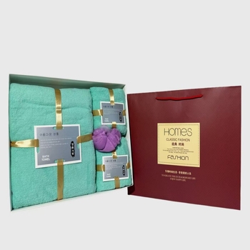 Комплект кърпи от коралов велур със лого, 4 части в подаръчна кутия, 1000 g, възможност за персонализиране, марка Qiaoman