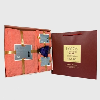 Комплект кърпи от коралов велур със лого, 4 части в подаръчна кутия, 1000 g, възможност за персонализиране, марка Qiaoman