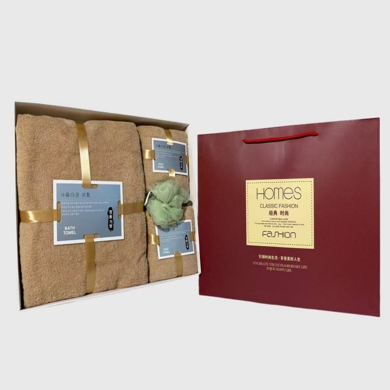 Комплект кърпи от коралов велур със лого, 4 части в подаръчна кутия, 1000 g, възможност за персонализиране, марка Qiaoman