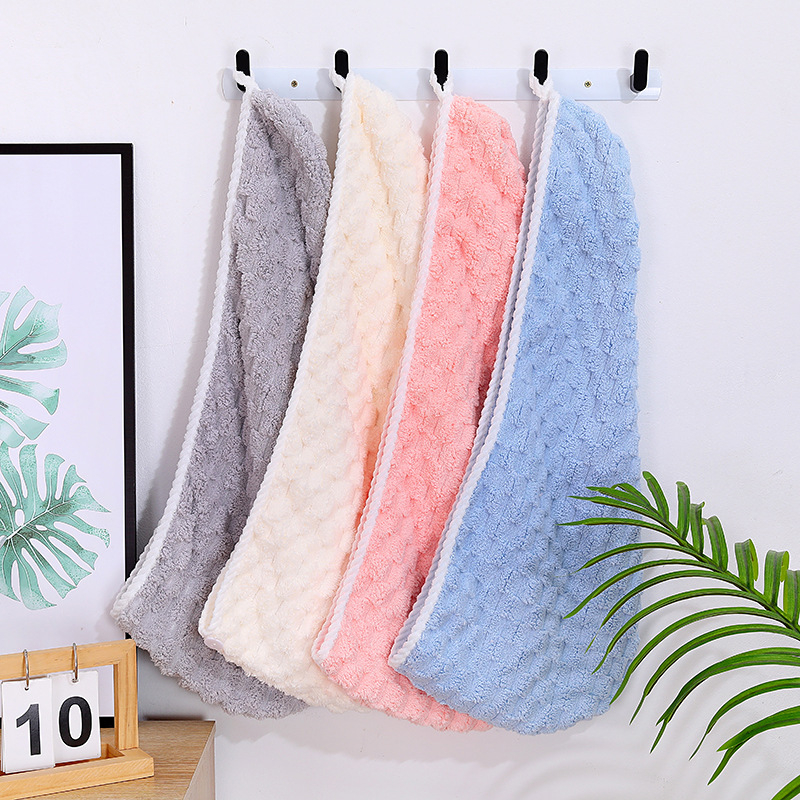 Комплект хавлии за баня с шапка за сушене на коса, коралов флис, плътни абсорбиращи кърпи за лице, облачен мрежест дизайн, в подаръчна кутия