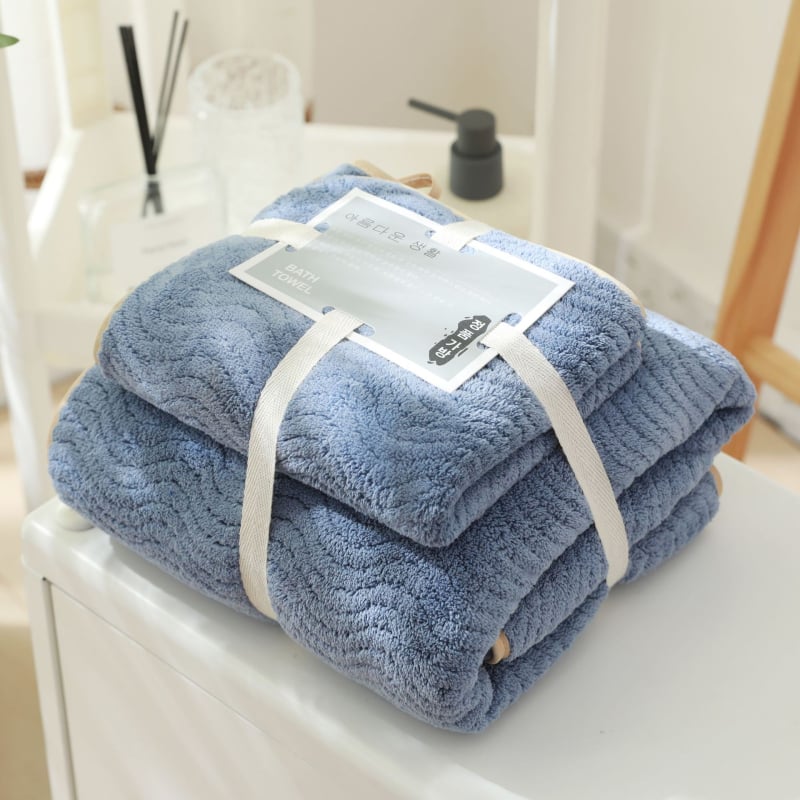 Комплект кърпи за лице и баня — меки корална флис кърпи, абсорбиращи, кожa-дружелюбни, Jacquard тъкан, 82% полиестер, 280 g/m²