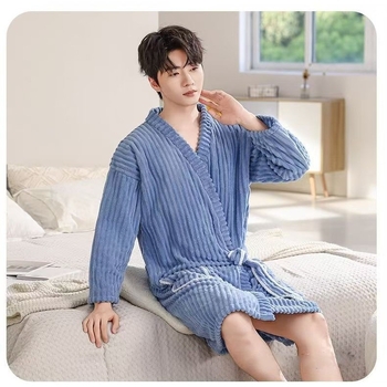 Halat de baie unisex din candy-corduroy, mâneci lungi, iarnă, stil brodat pentru cuplu, 410 g