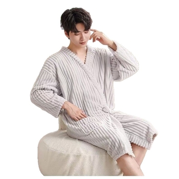 Halat de baie unisex din candy-corduroy, mâneci lungi, iarnă, stil brodat pentru cuplu, 410 g